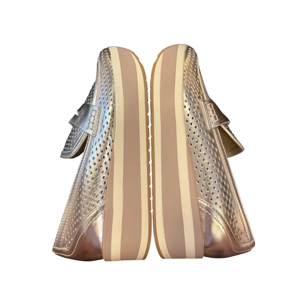 Dolce Vita Janine Perf Loafers Womens 9 Gold Metallic Perforated Platform